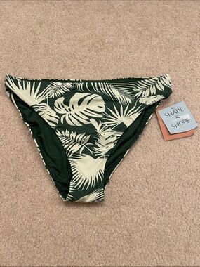 Shade & Shore Green and Cream Tropical Leaf Bikini Bottom